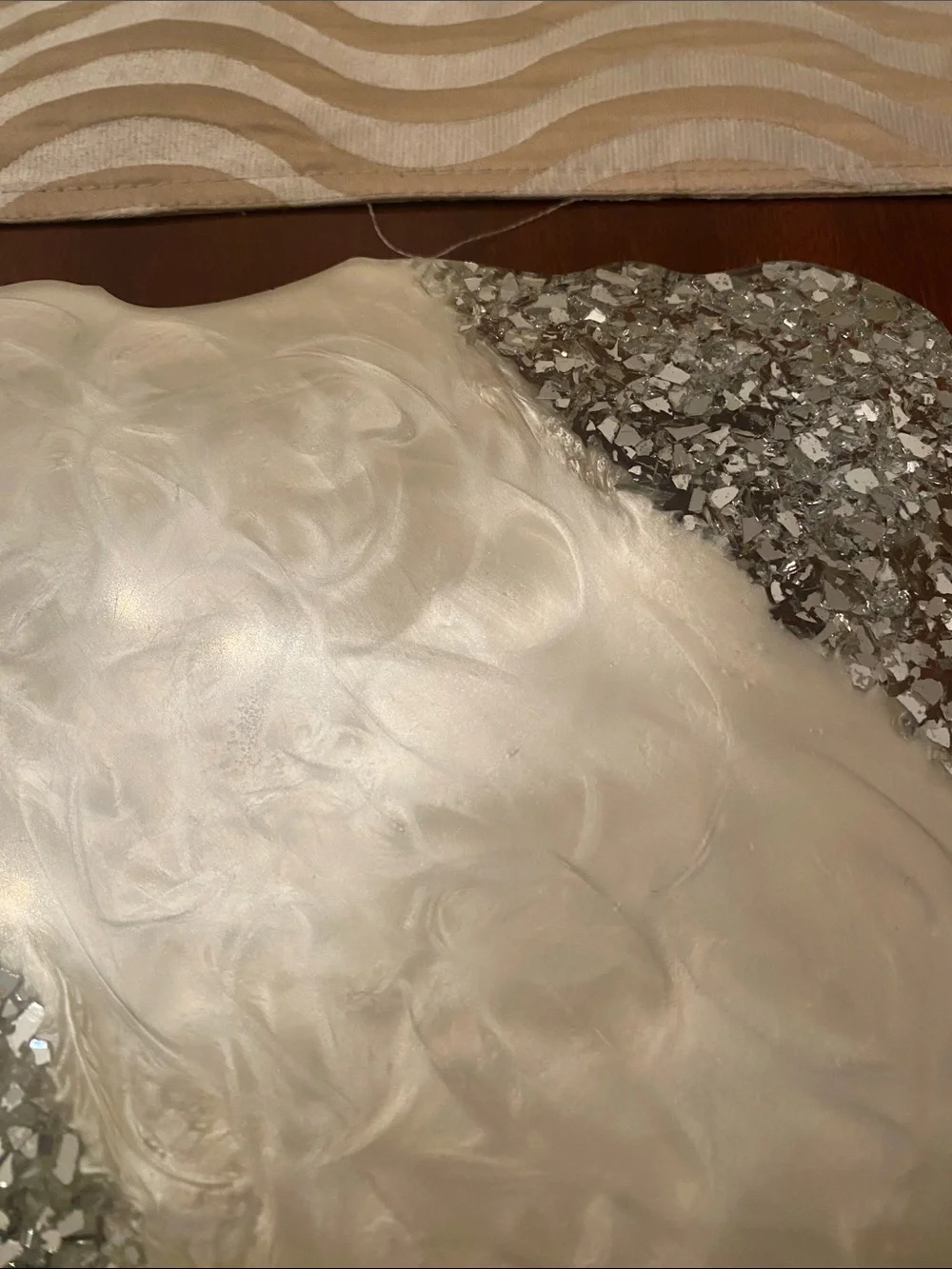 Custom  Unique Handmade  Gold Swirl Vanity Tray with Silver Geode Accent Pewter